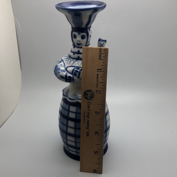 VTG Russian Gzhel CandleStick Holder Blue White Porcelain Collectible - Picture 9 of 10
